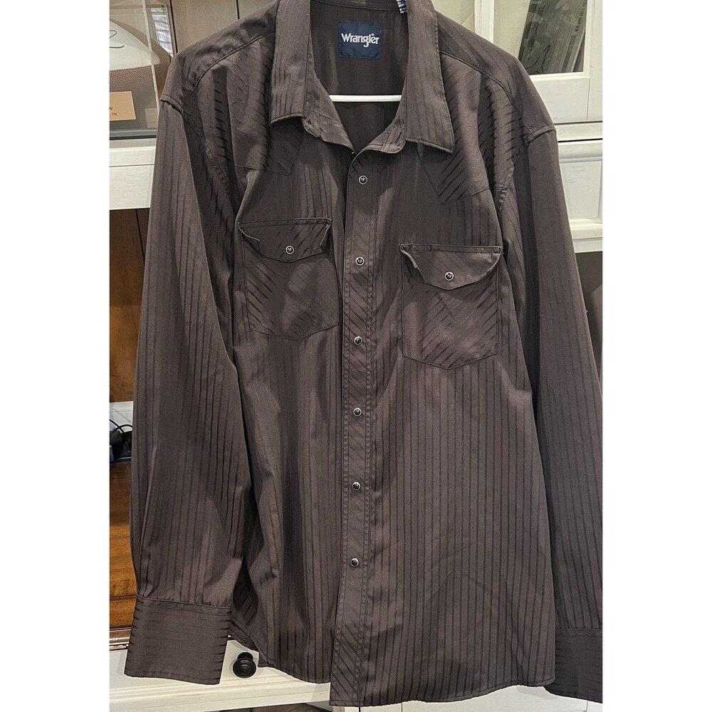 Vintage Wrangler Black Pinstripe Pearlsnap Long Sleeve Dress Shirt Men's Size XL